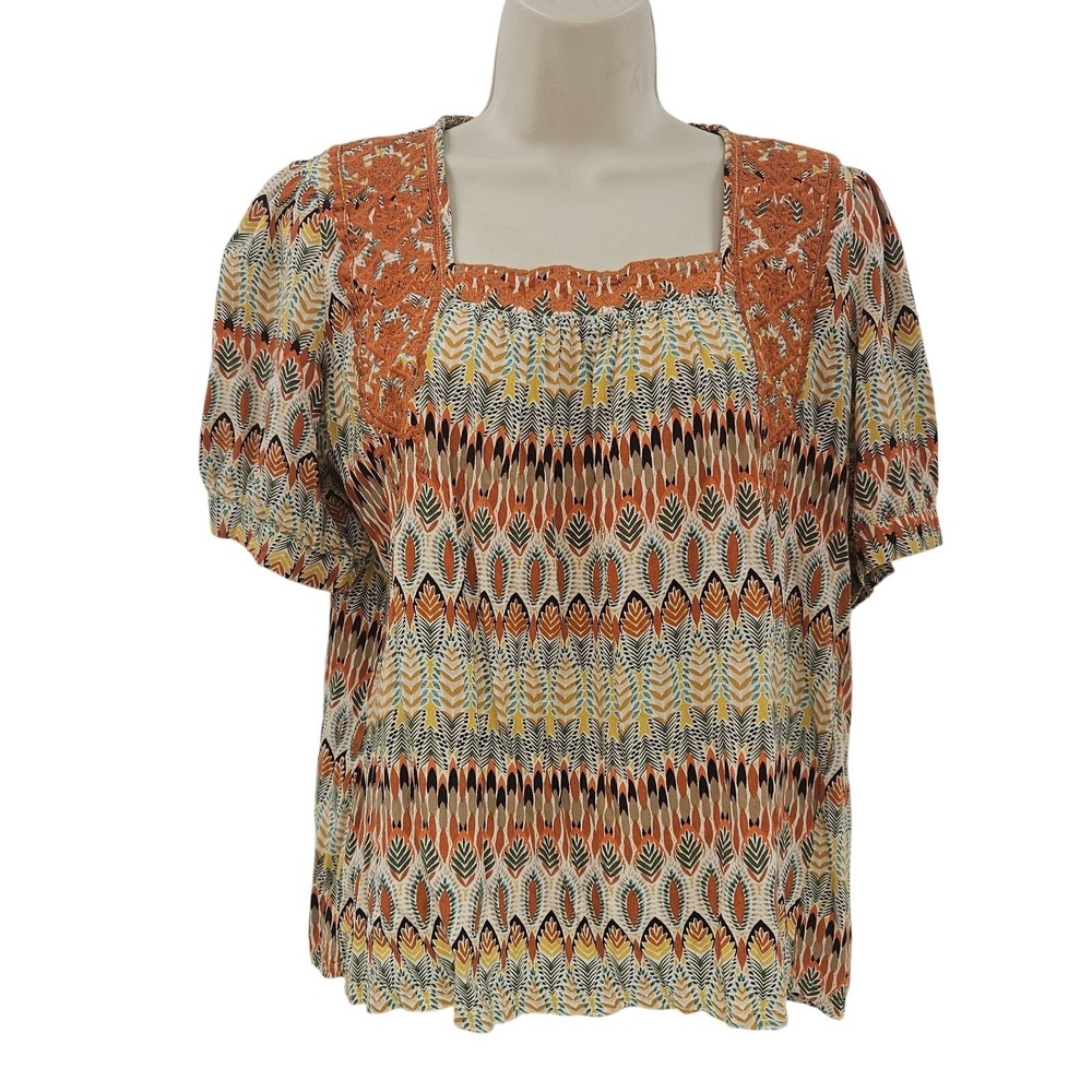 Anthropologie Solitaire Blouse SZ L Boho Embroidered Fall‎ Festival Top Hippie